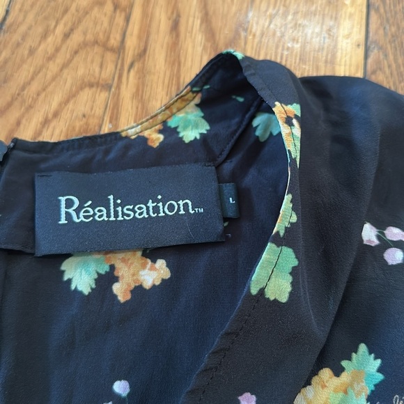 Realisation Par the Kate mini black floral silk Dress long sleeve L - Picture 3 of 8